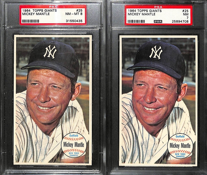 Lot of (2) 1964 Topps Giants PSA Graded 7 & 8 Mickey Mantle Cards 